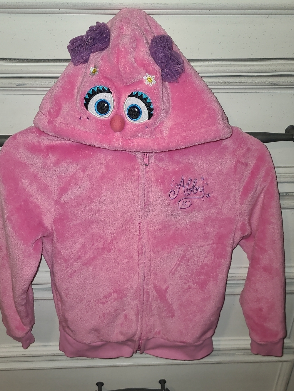 Pink Girls' Plush Zip-Up Hoodie with Character Hood